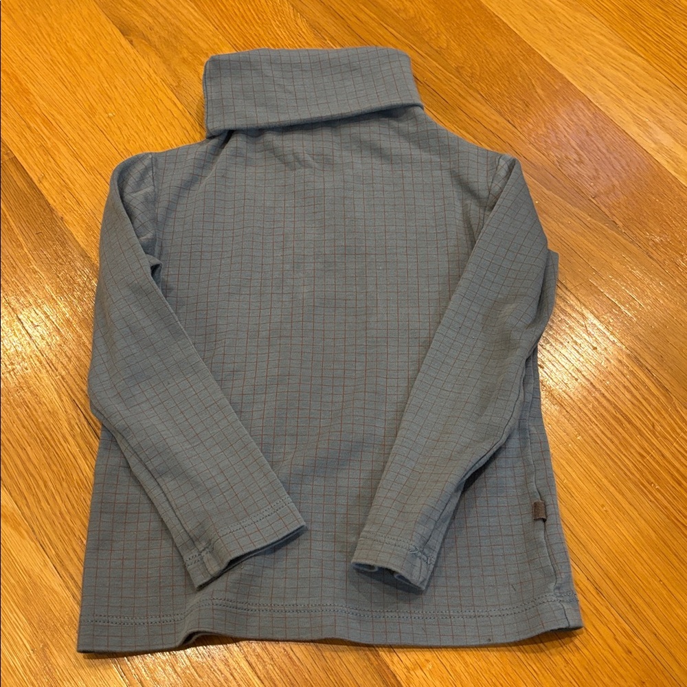 Oeuf grid pattern blue cotton turtleneck 4 years